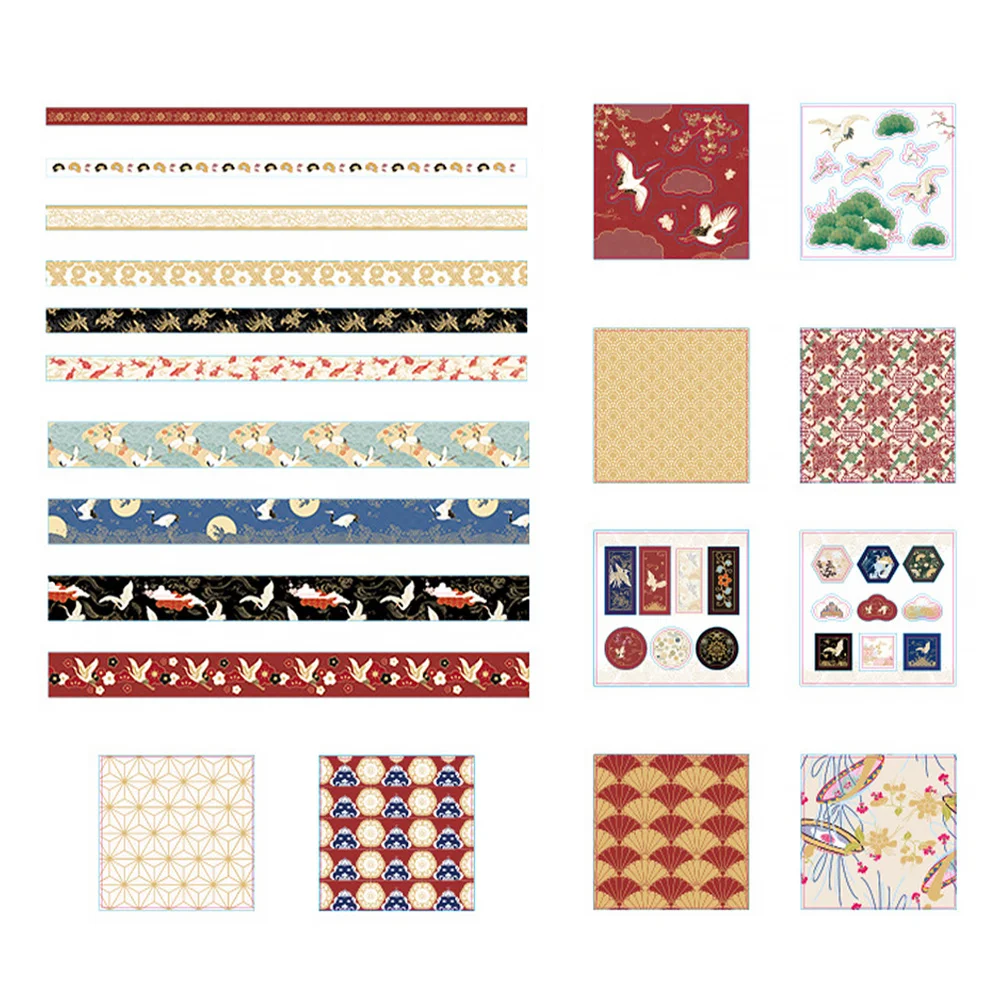 

1 Set Gold Blocking Scrapbook Tapes Self-adhesive Crane Stickers Tape Gift Box