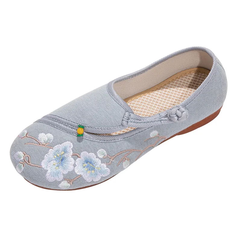 Юань хлопок вышивка женщины комфортные балетки плоские веганские Дамы