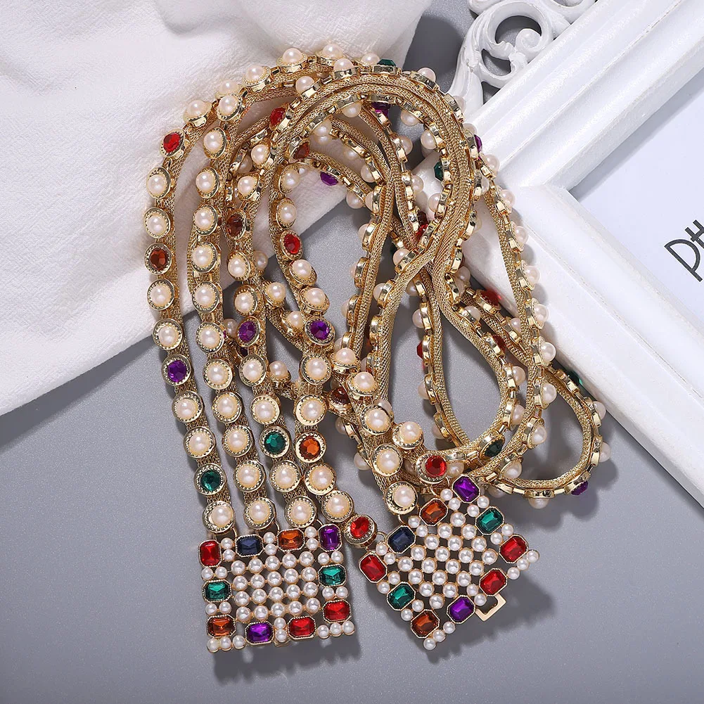 

Brand Quality Colorful Diamond Gems Belt Waistband Square Buckle Pin Waist Belt Luxury Rhinestone Corset Cinch Belt For Dress