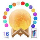 Светильник в форме Луны с 3D-принтом, 16 цветов, креативный сенсорный переключатель, светодиодный ночник с деревянным декором, домашний декор подставка, для спальни, Бир