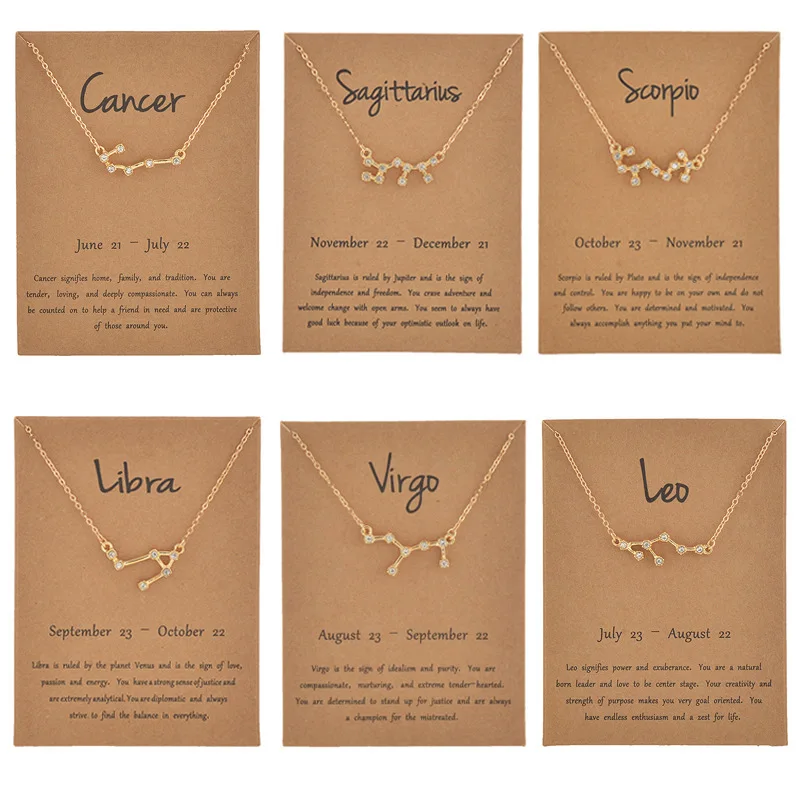 

YiJia Gold Color Cubic Zirconi Zodiac Chains Necklaces for Women Stars Constellati Horoscope Sign Birthday Jewelry Aries Libra