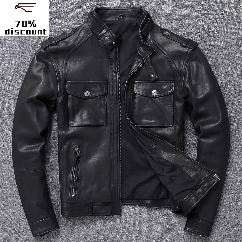 2020 новая мужская куртка из натуральной кожи с манжетами и стоячим воротником