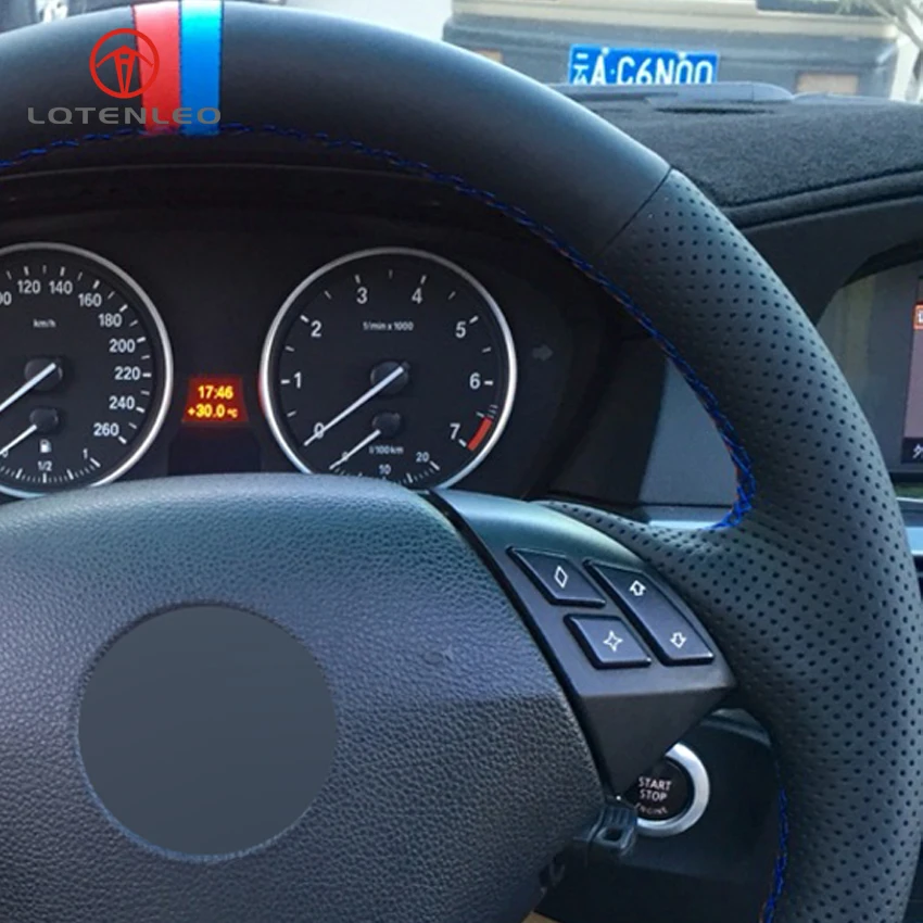 LQTENLEO черный из натуральной кожи DIY чехол рулевого колеса автомобиля для BMW E60 E61 520i