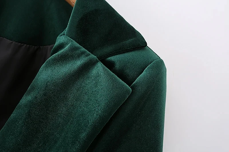 

Vintage Oversize Green Pocket Suit Coats Fashion Slim Long Sleeve velvet Sashes Office Suit Coat Famale Outerwear Chic Top New