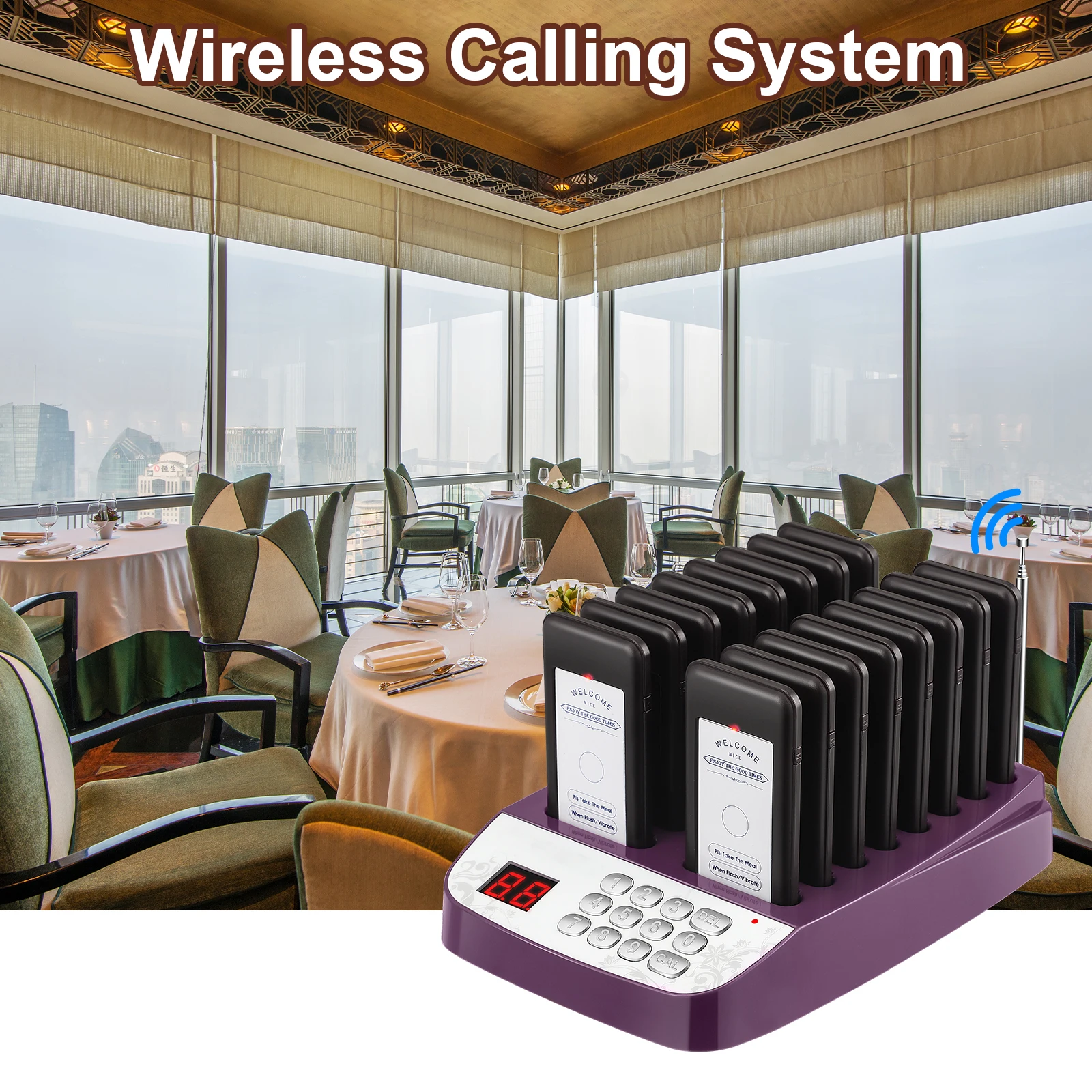 

16 Social Restaurant Call Coaster Pagers Guest Waiting Pager/Wireless Paging System With Charging Dock And Transmitter Available