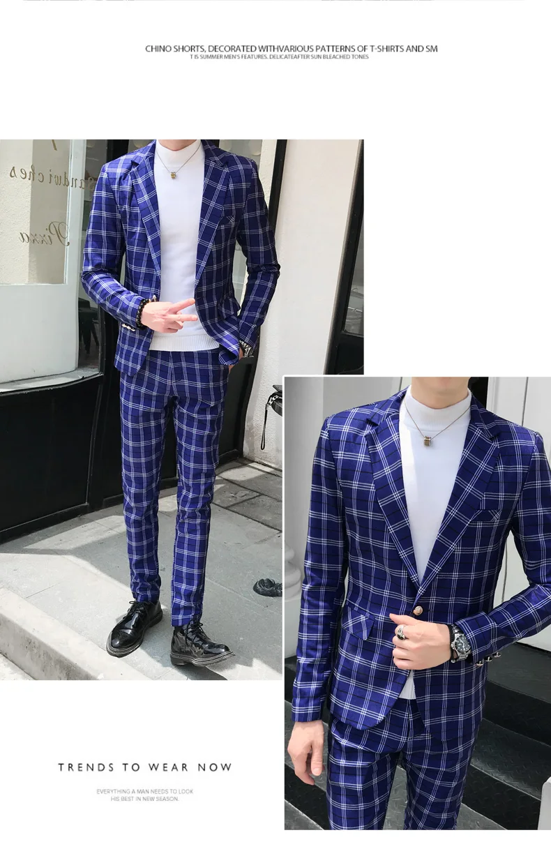 Мужской Клетчатый костюм, костюм до лодыжки, Homme Mariage Cofee, в синюю полоску, в клетку, элегантный Trajes De Hombre Novio, клетчатый костюм для мужчин