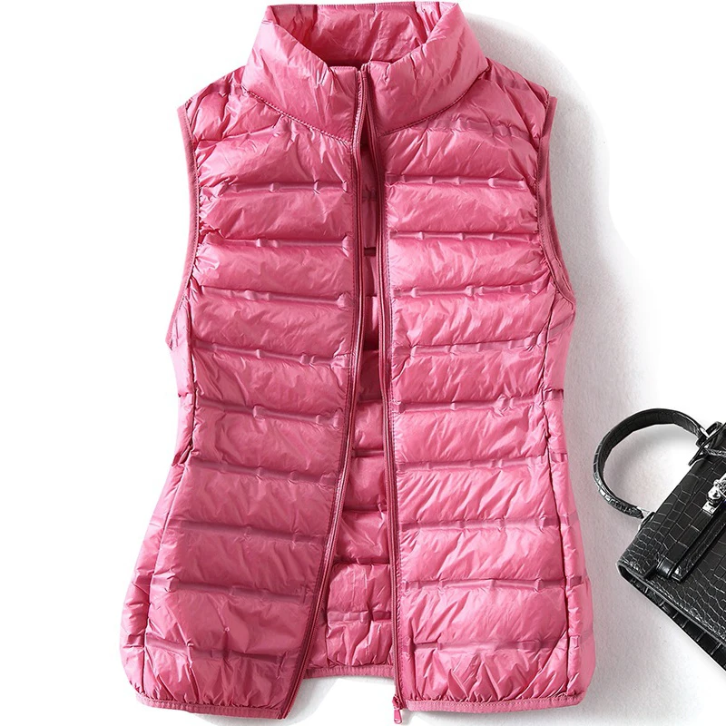 

Seamless Ultra Light Down Vest Women's Short Outerwear White Duck Down Waistcoat Stand Collar Down Coat Sleeveless Puffy Jacket