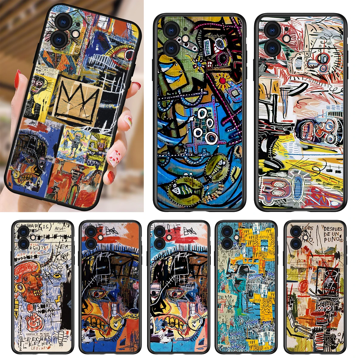 

Phone Case For Apple iPhone 13 12 11 SE XS XR X 7 8 6 5 S mini Plus Pro MAX 2020 Jean Michel Basquiat Art Graffiti Black Cover
