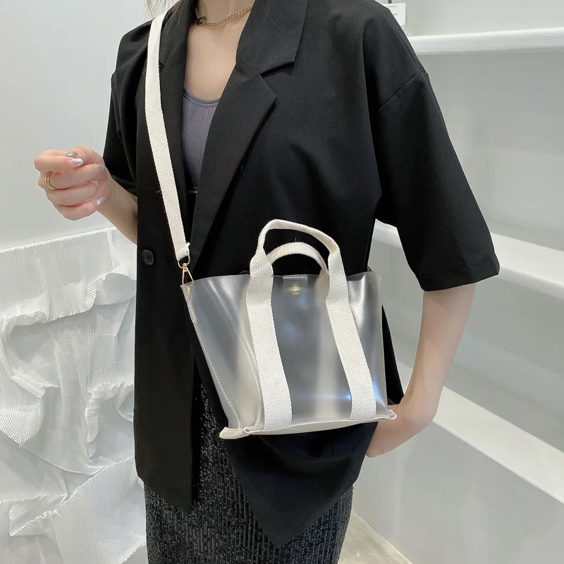 

Trendy Transparent Matte Shopping Bag for Women 2021 Summer New Simple Design Candy Colors Handbag Messenger Shoulder Bag