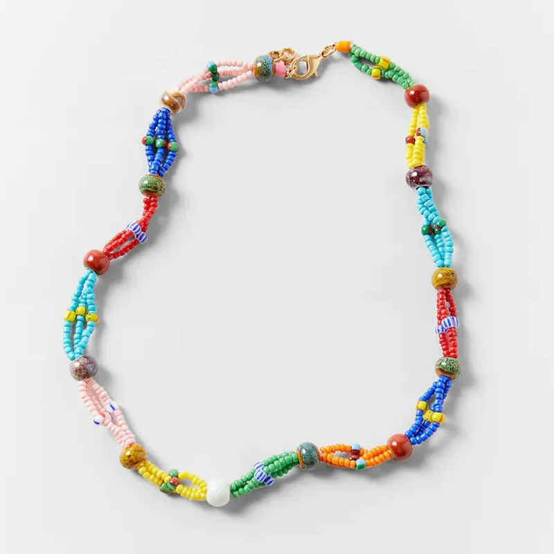 

Colorful Flower Beaded Rice Bead Court Ornament Boho Style Necklace For Women Multicolor Vintage Fashion Jewelry Girl Gift Trend