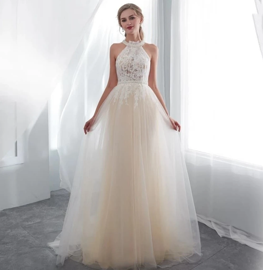 Женское свадебное платье без рукавов Boho Длинное Элегантное ТРАПЕЦИЕВИДНОЕ