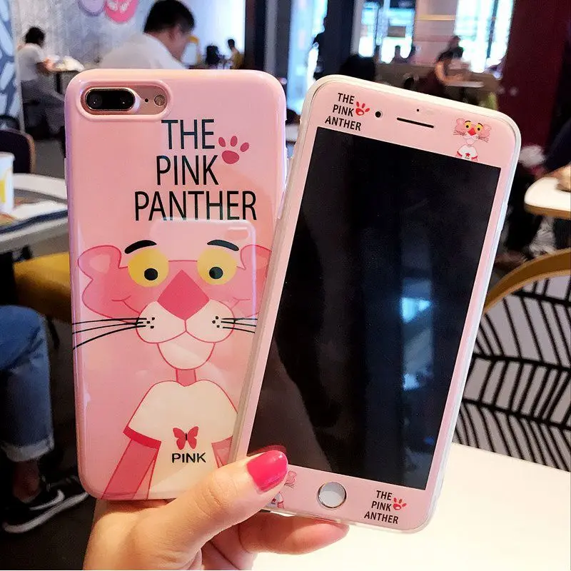 

Disney cartoon pink naughty panther phone case for iphone8plus/6/6s/6splus/7/7plus/8/8plus/se/x/xs/ tempered color film