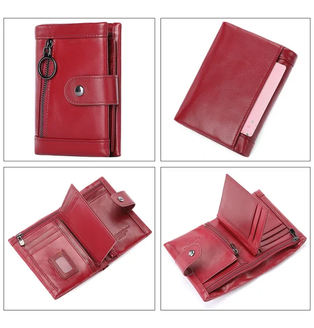2021New  Ladies RFID Blocking Wallet Genuine Leather Wallet Women Purse Business Credit Card Holder  Zipper Clutch Bag Female 3