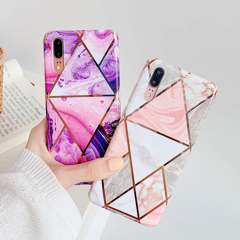Чехол для телефона Huawei P20 P30 P40 Pro Mate 20 30 Lite с геометрическим мраморным кольцом и