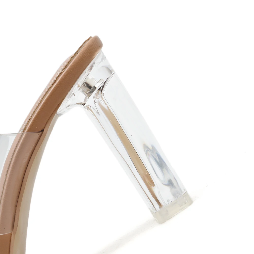 Летние женские босоножки на высоком каблуке 10 см с кристаллами прозрачные