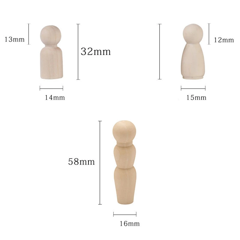 

40Pcs 32Mm/43Mm/53Mm/65Mm/58Mm Unfinished Shapes Nature Wooden Doll Paint Decorative DIY Peg Dolls Kids Scrawl Toy