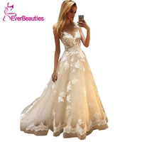champagne wedding dress tulle appliques v neck bride dress luxury bridal gowns vestido de noiva 2020 robe de mariee