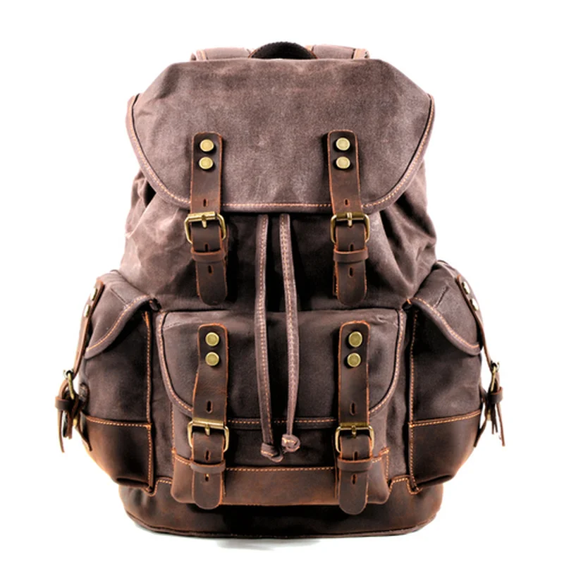 Cotton Oil Wax Canvas Backpack Mens Large Capacity Vintage Waterproof 15&quot Laptops Daypacks Rivets bookbag | Багаж и сумки
