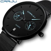mens watches crrju full steel casual waterproof watch for man sport quartz watch mens dress calendar watch relogio masculino