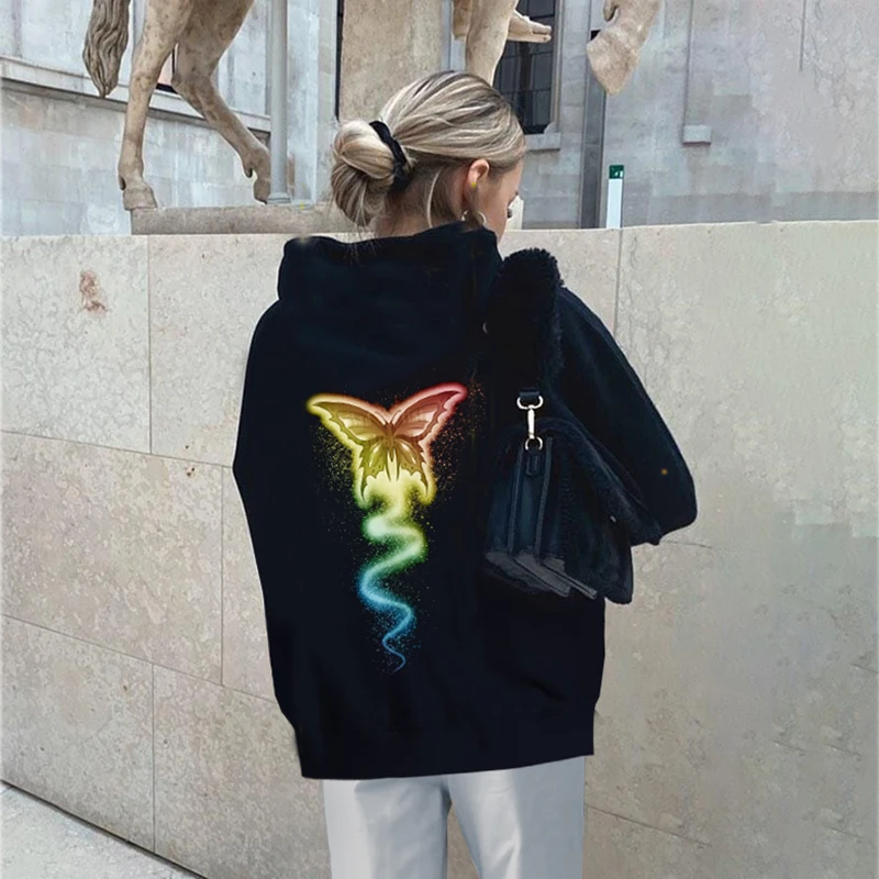 

2020 Fashion Autumn Women Hoodie Explosion Private butterfly Sweatshirt Hoodies Printed Long-Sleeved Black women Sweatshirt Top