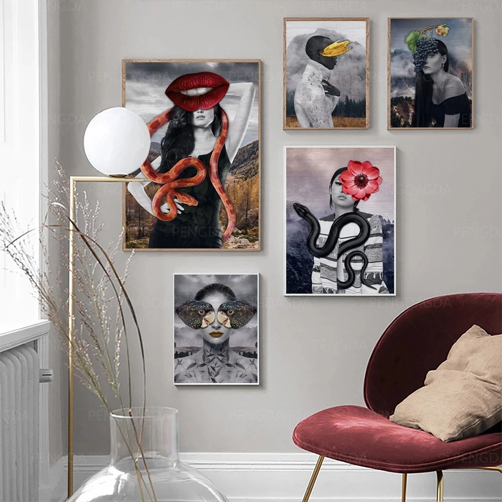 

Canvas Abstract Woman Poster Home Decor Print Paintings Wall Artwork Fruit Plant Modular Picture For Living Room No Framework