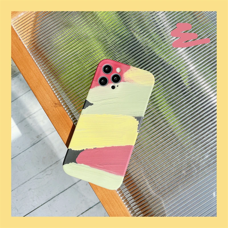 

Yellow oil painting Liquid silicon Case For Apple iphone 12 11 XS Pro Max Mini X XR SE 8 7 Plus Anti fall Colorful phone case