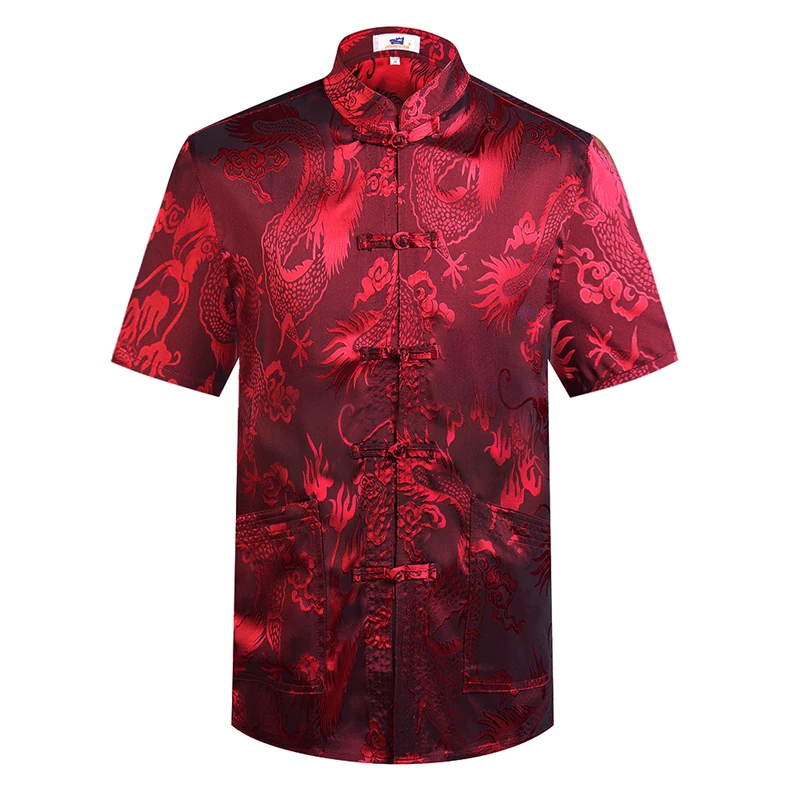 Китайская традиционная Мужская Большой дракон атласная мандарин рубашка с