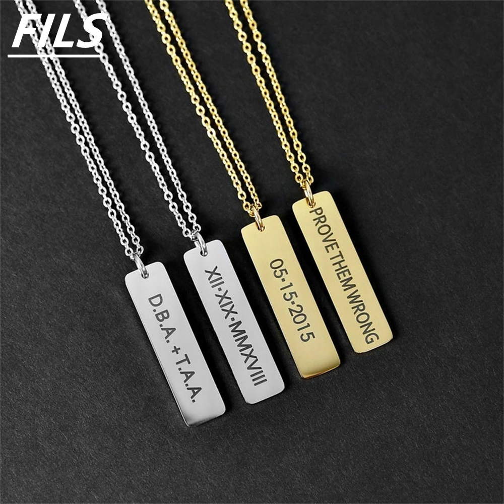 

Tangula Custom Necklace Engraved Letters Text Square Pendant Necklace Women Personalized Word Necklace Anniversary Jewelry Gift