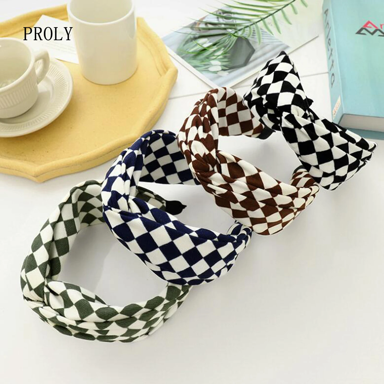 

PROLY New Fashion Women Hairband Wide Side Headband Classic Lattice Plaid Headwear Vintage Turban Adult Hair Accessories