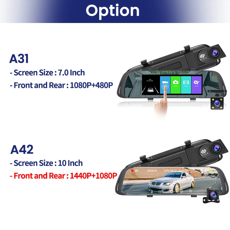 Зеркало-видеорегистратор с 10-дюймовым сенсорным экраном и камерой заднего вида