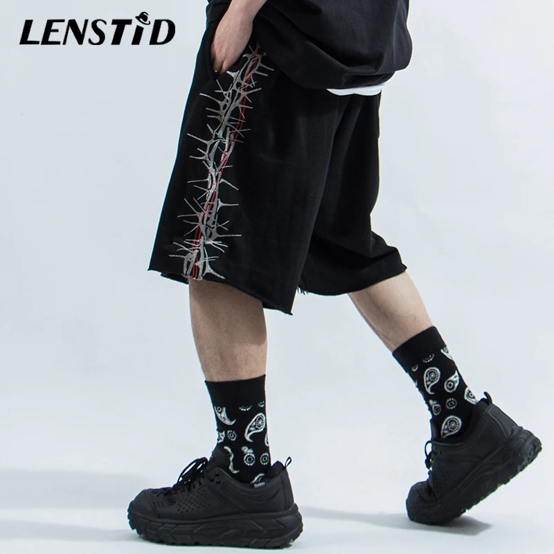 Мужские шорты карго LENSTID с вышивкой в стиле хип хоп уличная одежда Harajuku хлопковые