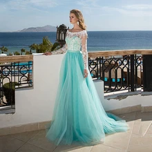 Elegant Illusion Long Sleeveless Tulle Long Prom Dress Women Evening Dress With Lace Boat Neck Aline Party Dress 2022 New (3)