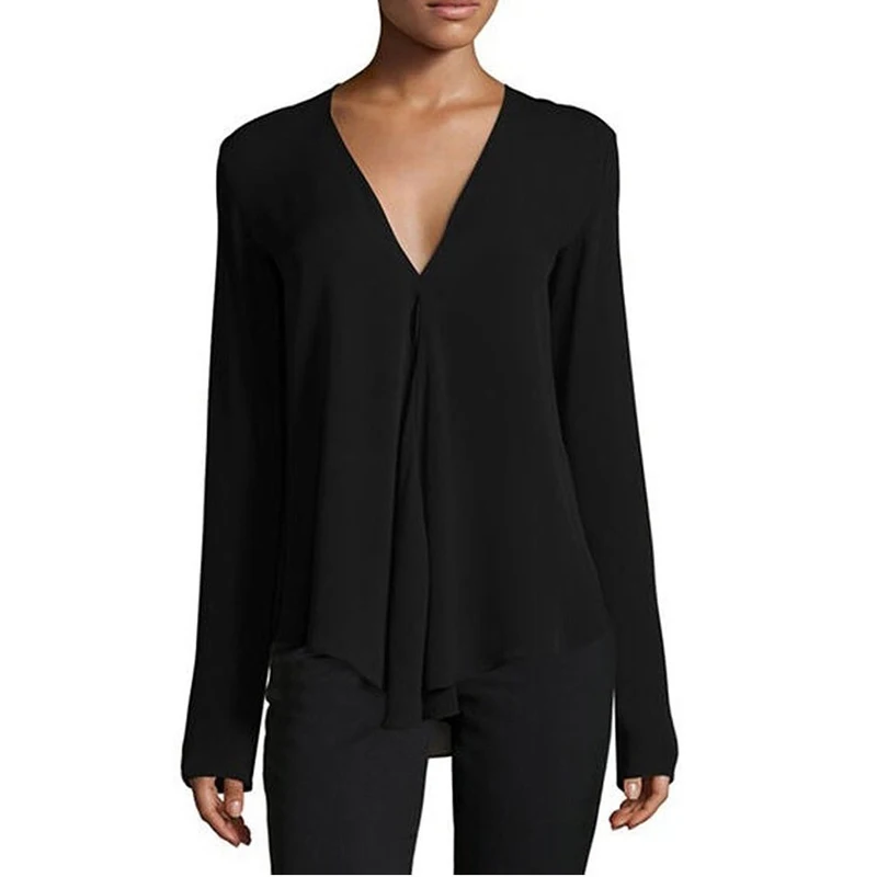

2020 New Arrivals Women Spring Autumn V Neck Long Sleeve Casual Chiffon Blouse Shirt Lady Top Plus Size