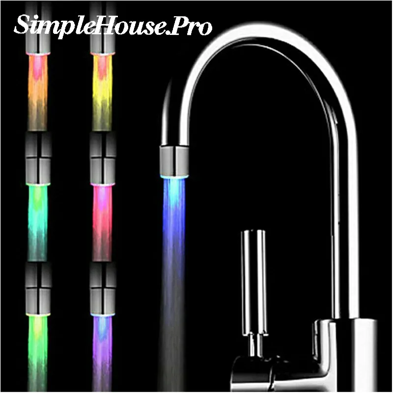 7 цветов светодиодный светильник водопроводный кран головки RGB светящийся