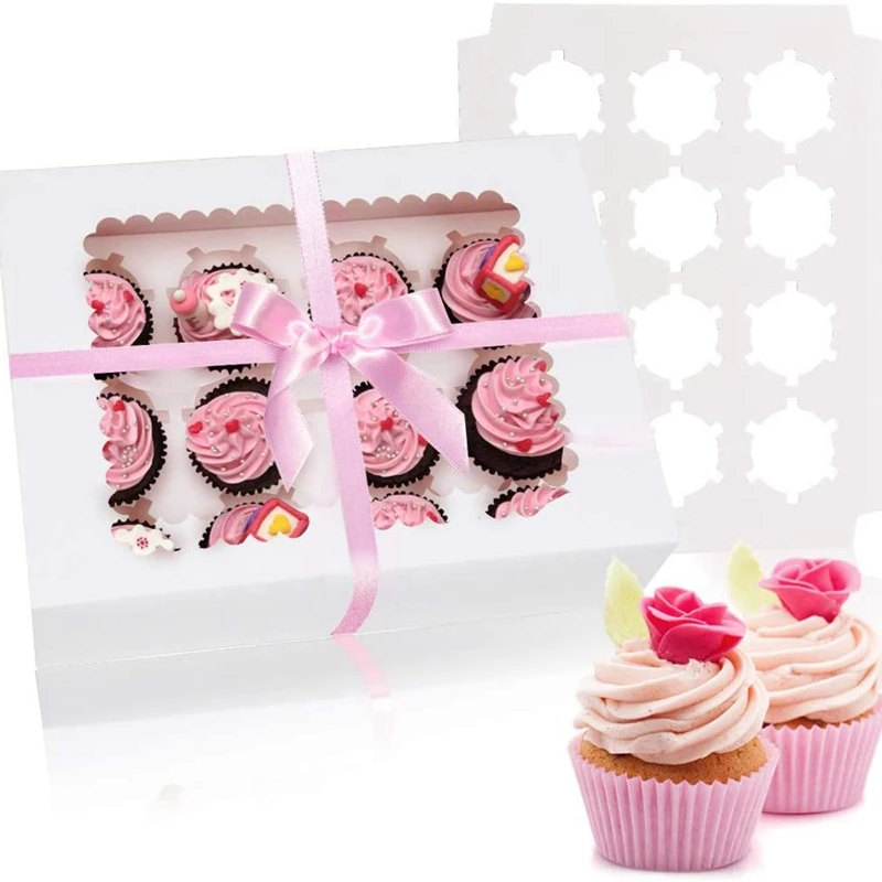 

10 Pack Cupcake Boxes,Cupcake Containers with 12 Removable Inserts and Display Windows Cupcake Holders for Muffins
