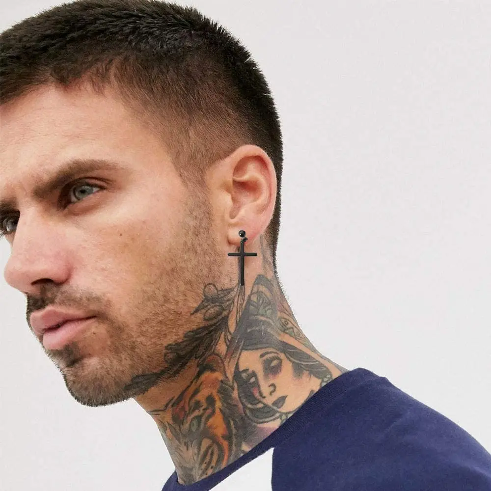 

1 pair Punk Black 15 Multiple Styles Stainless/Titanium Steel Stud Earrings For Men Women Gothic Street Pop Hip Hop Ear Jewelry