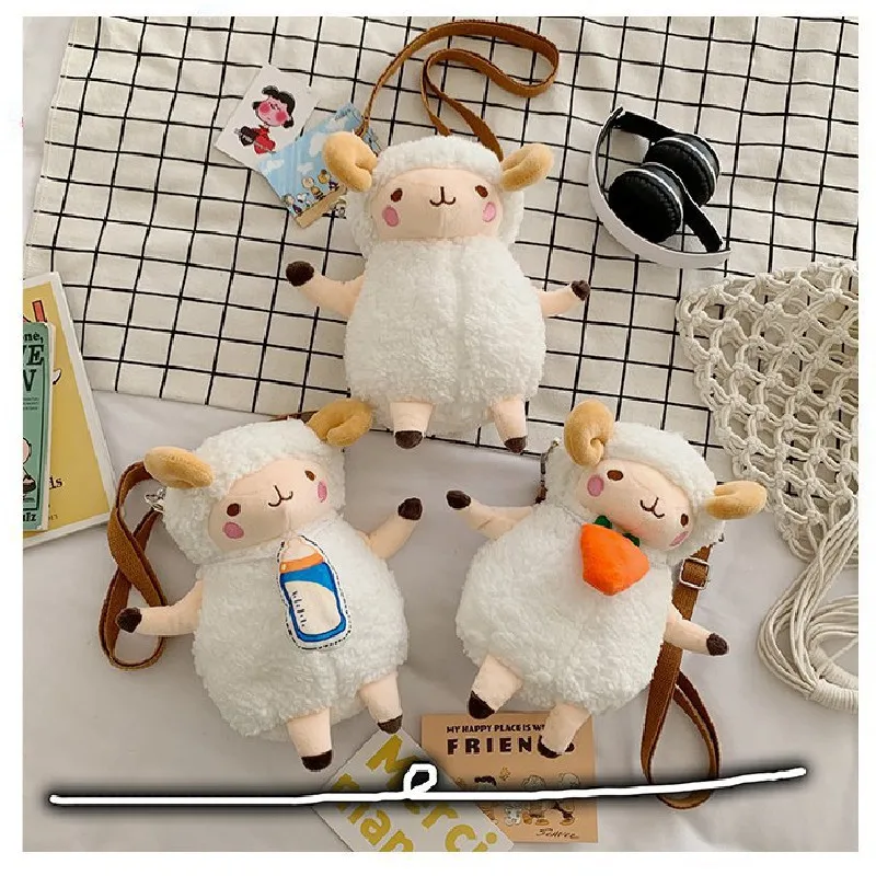 

Girl Fluffy sheep Shoulder Plush crossbody bag Cute Fluffy Women Cartoon doll Sling Bag