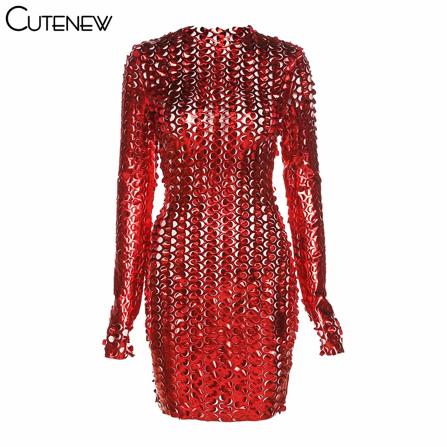 

Cutenew Sexy Hollow Out Party Dresses For Women 2021 New O-Neck Solid Fashion Clubwear Bodycon Hole Skinny Mini Dresses Hot Sale