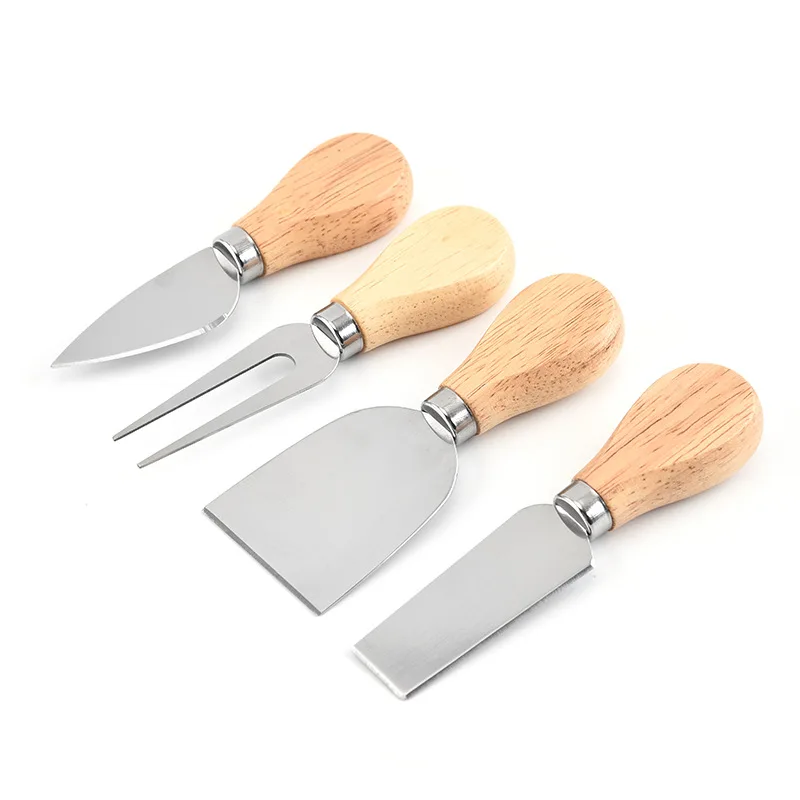 

Hot Selling 4 piece Wooden Handle Stainless Steel Cheese Knife Set Cheese Cutter Set