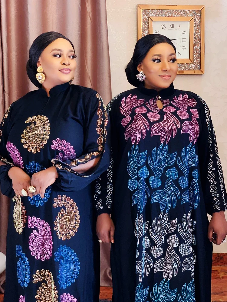 

Алмазное Африканское платье макси для женщин, мусульманское кардиган «абайя», свободное платье с длинным рукавом, платья Дашики Базина, веч...