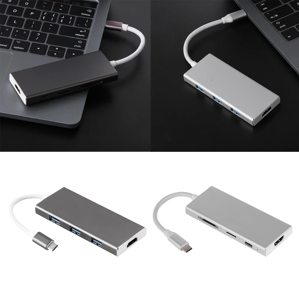 7 в 1 USB C концентратор с HDMI 4K выходной слот для телевизора 3 порта 0 смартфона SD/TF