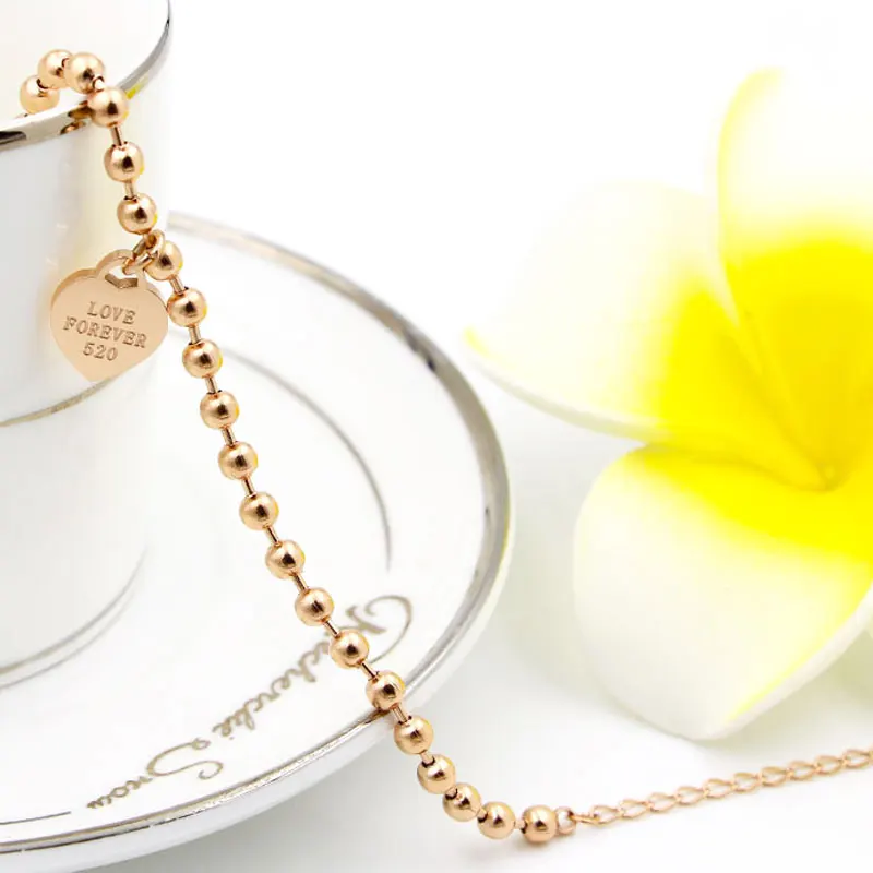 Цепочка из бисера с гравировкой Forever Love Heart Charm Anklet для женщин и девочек