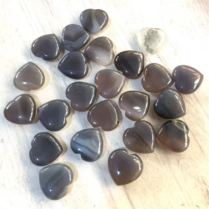 

Gray Agate Heart Natural Quartz Crystal Healing Reiki Gemstones Carved Home Decoration Stones