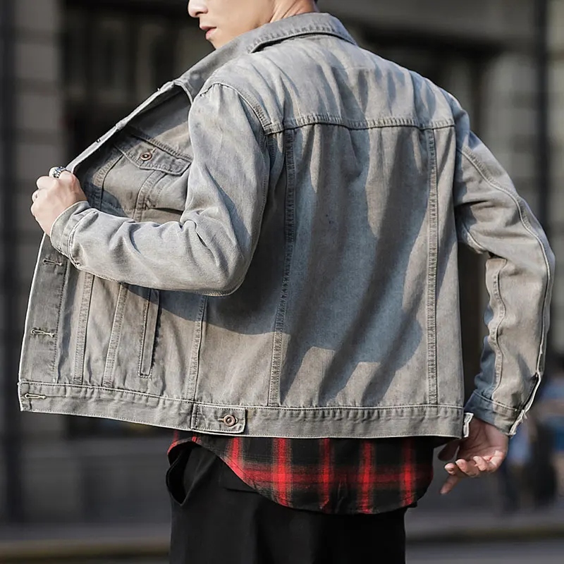 Осень Европейский Стиль Хлопок Хип-хоп пилот черный серый синий джинсовая куртка