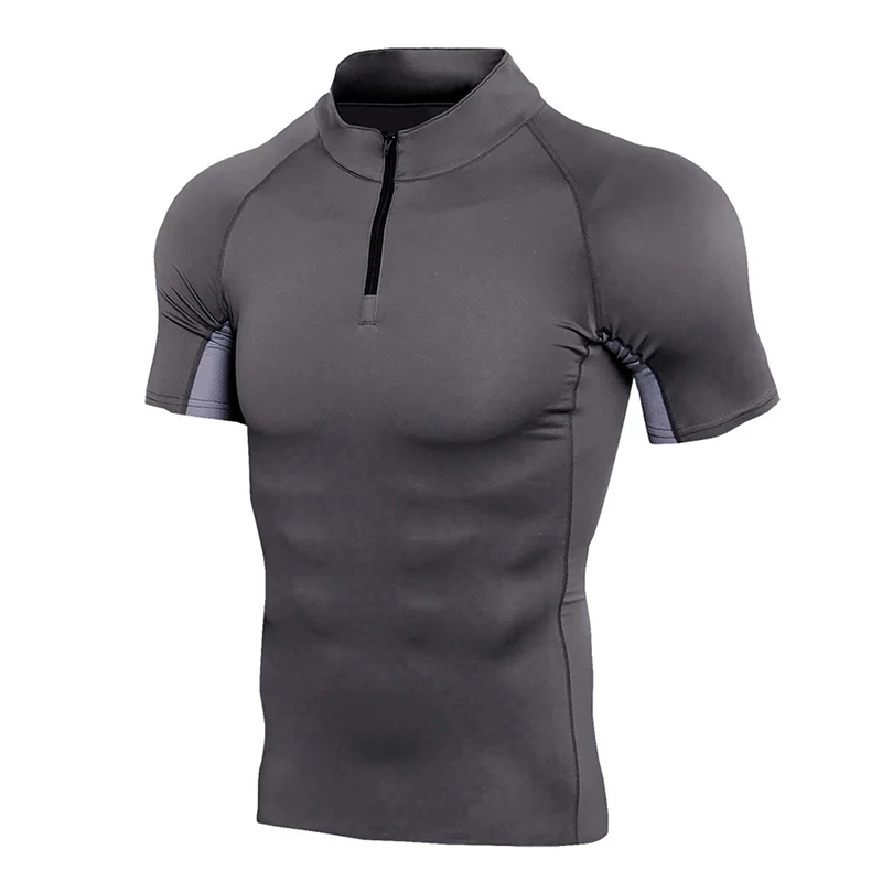 Высокоэластичная футболка для бега Спортивная мужская на молнии тренировок