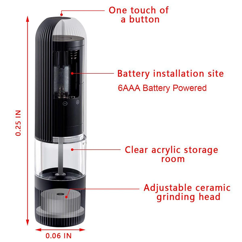

Kitchen Electric Pepper Grinder Battery Powered Salt or Pepper Automatic Grinder with LED Light VJ-Drop