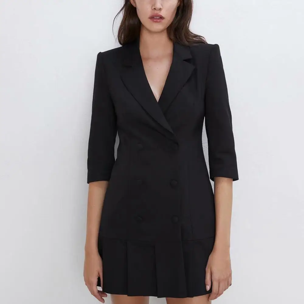 2019 Блейзер Мини платье для женщин Za модная одежда отложной воротник с длинным