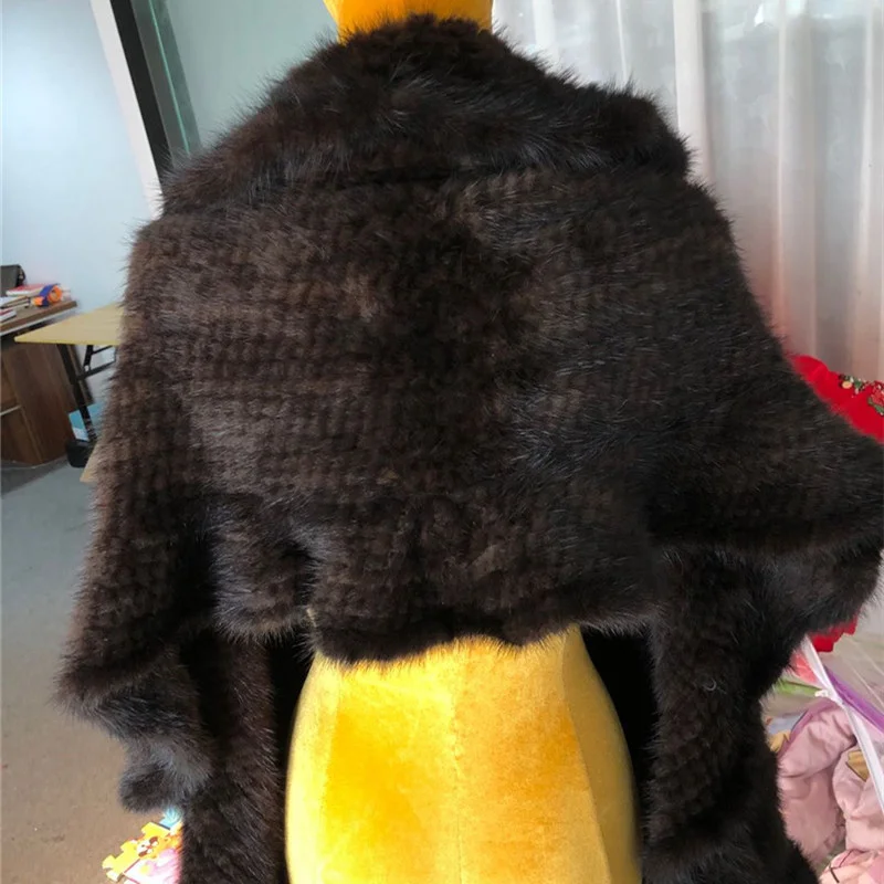 Зимнее вязаное пальто из натурального меха норки импортное меховое пончо с