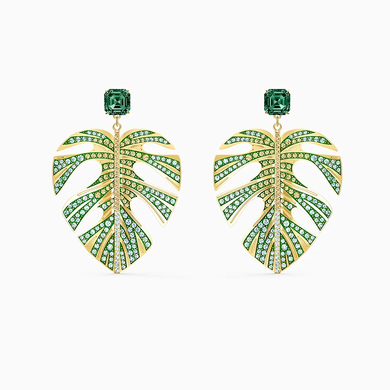 

High Quality SWA Earrings Necklace New Tropical Leaf Set Golden Leaf Decoration Crystal Ladies Jewelry Gift Free Shipping