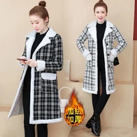 2022 fashion korea chic spring parka plaid spliced wool lamp clothes women thickened warm parka cotton outwear coat female tide